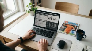 Arbeitsplatz mit Laptop zur Analyse von Eredivisie-Wettquoten und Anbietervergleichen