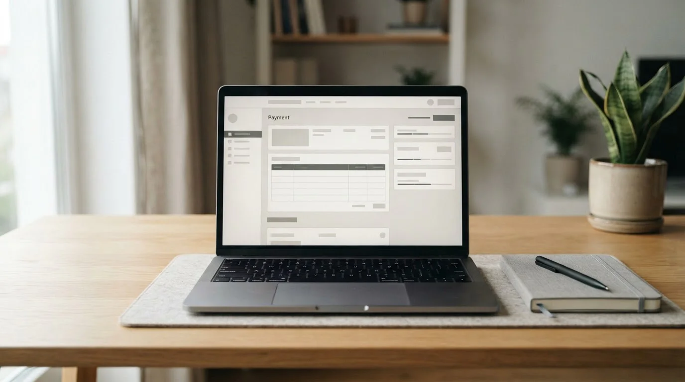 Laptop zeigt abstraktes Zahlungsinterface für Online-Sportwetten mit Visa