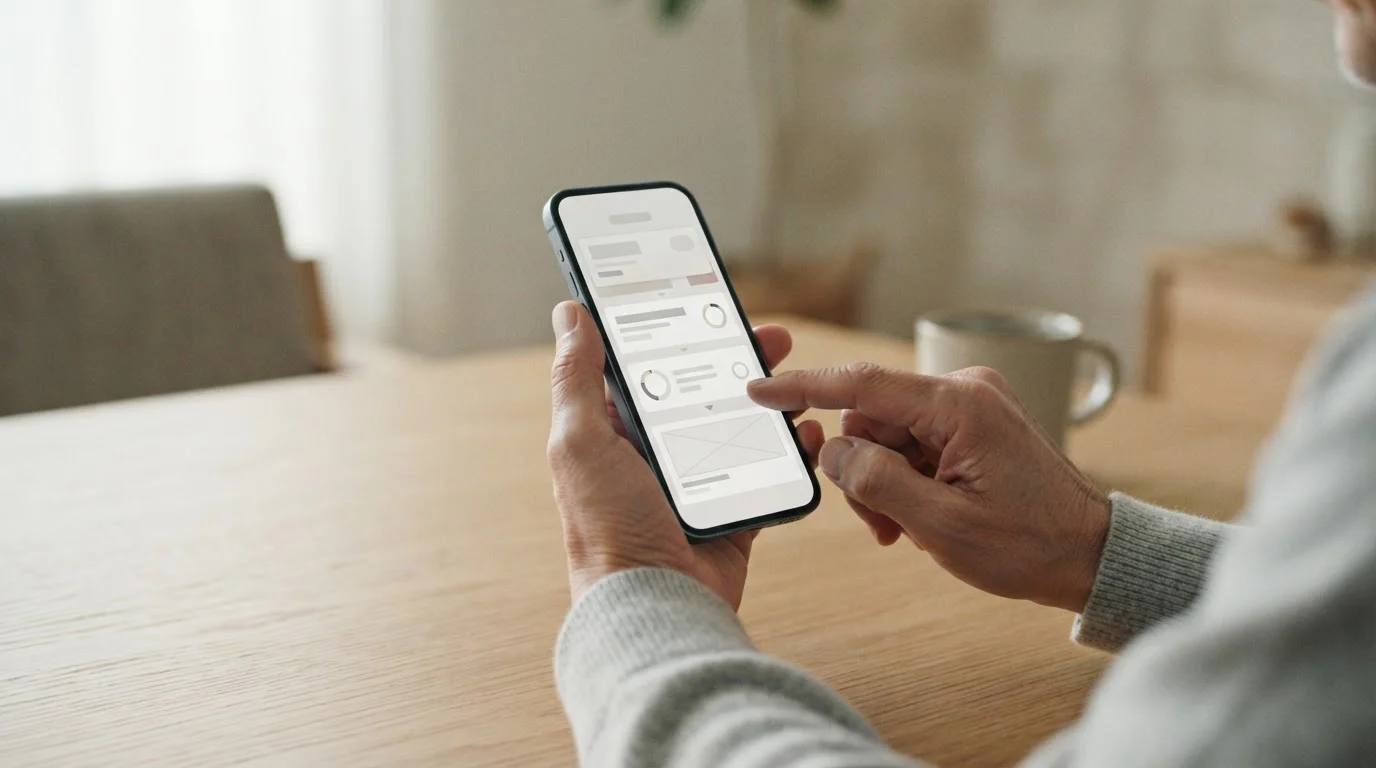 Smartphone in der Hand während der Klarna-Zahlungsabwicklung