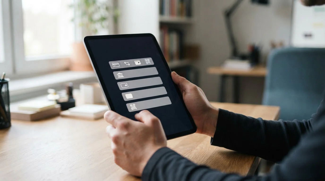 Verschiedene digitale Zahlungsoptionen auf Tablet-Bildschirm